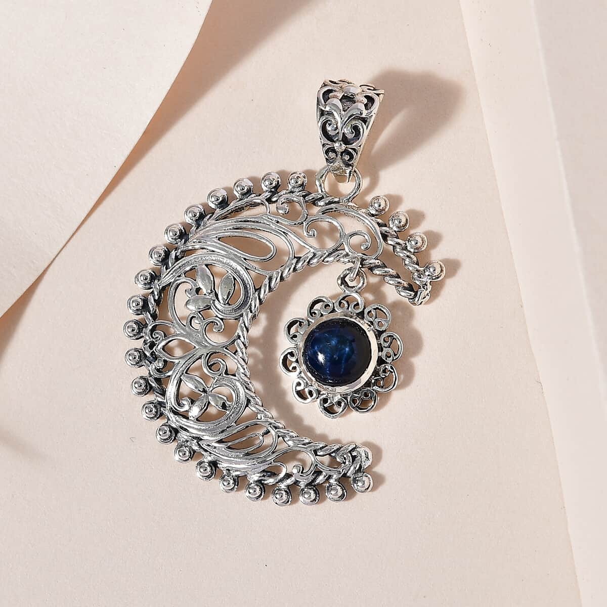 Artisan Crafted Blue Star Sapphire (DF) Moon and Star Pendant in Sterling Silver 2.30 ctw image number 1