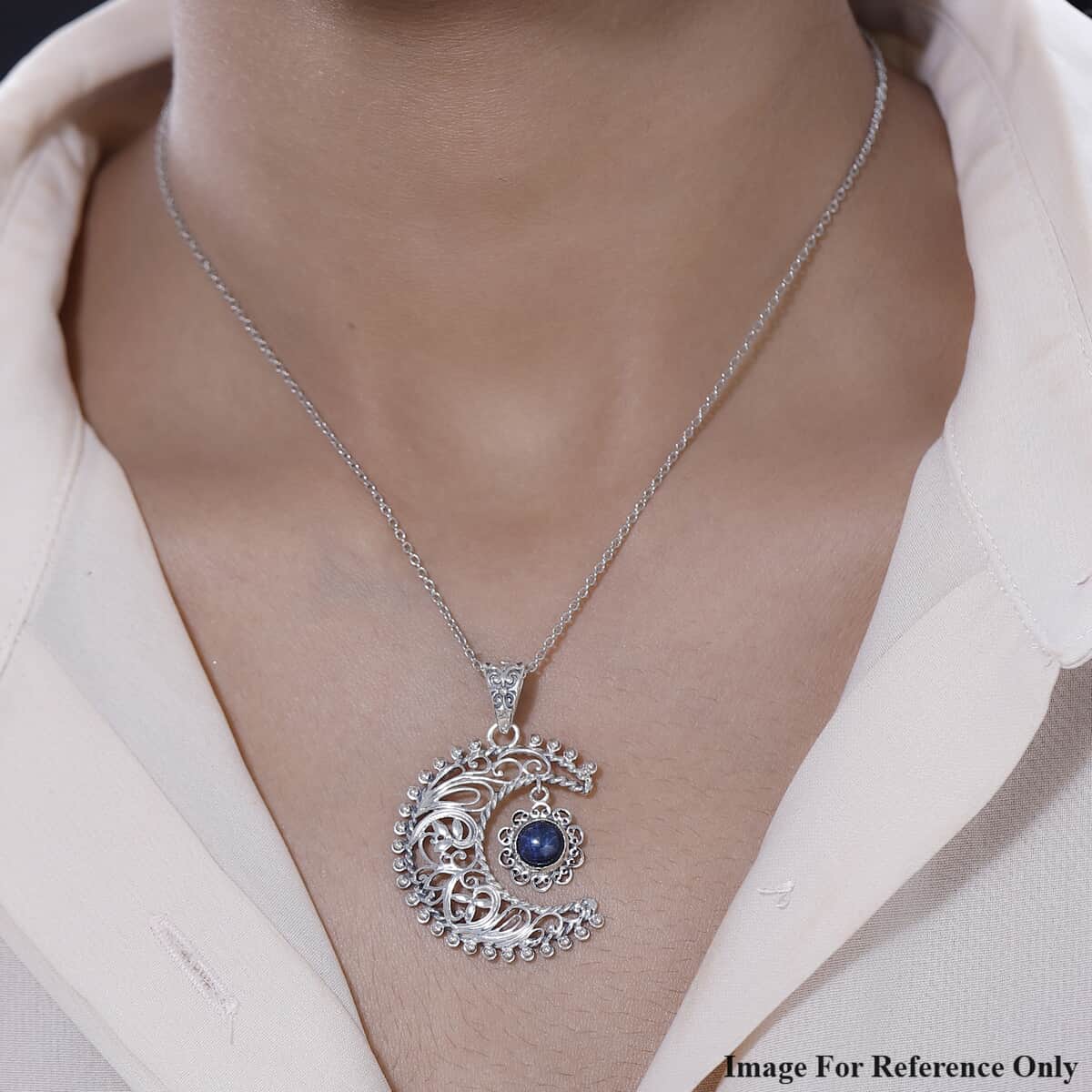 Artisan Crafted Blue Star Sapphire (DF) Moon and Star Pendant in Sterling Silver 2.30 ctw image number 2