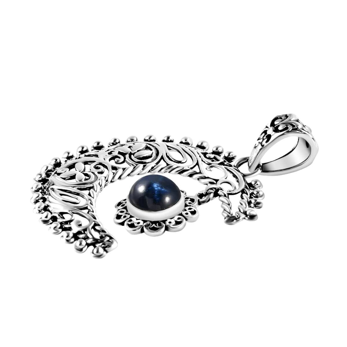 Artisan Crafted Blue Star Sapphire (DF) Moon and Star Pendant in Sterling Silver 2.30 ctw image number 3