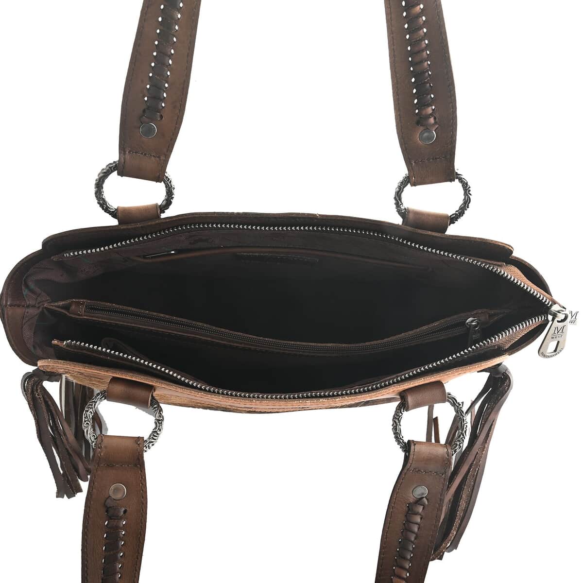 Montana West Coffee Genuine Leather & Hair-on Cowhide Doble Handle Shoulder Bag image number 5