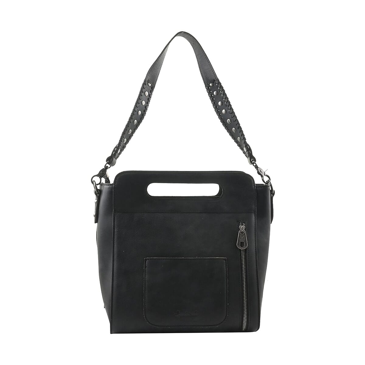 Montana West Black Genuine Leather & Hair-on Cowhide Doble Handle Shoulder Bag image number 2