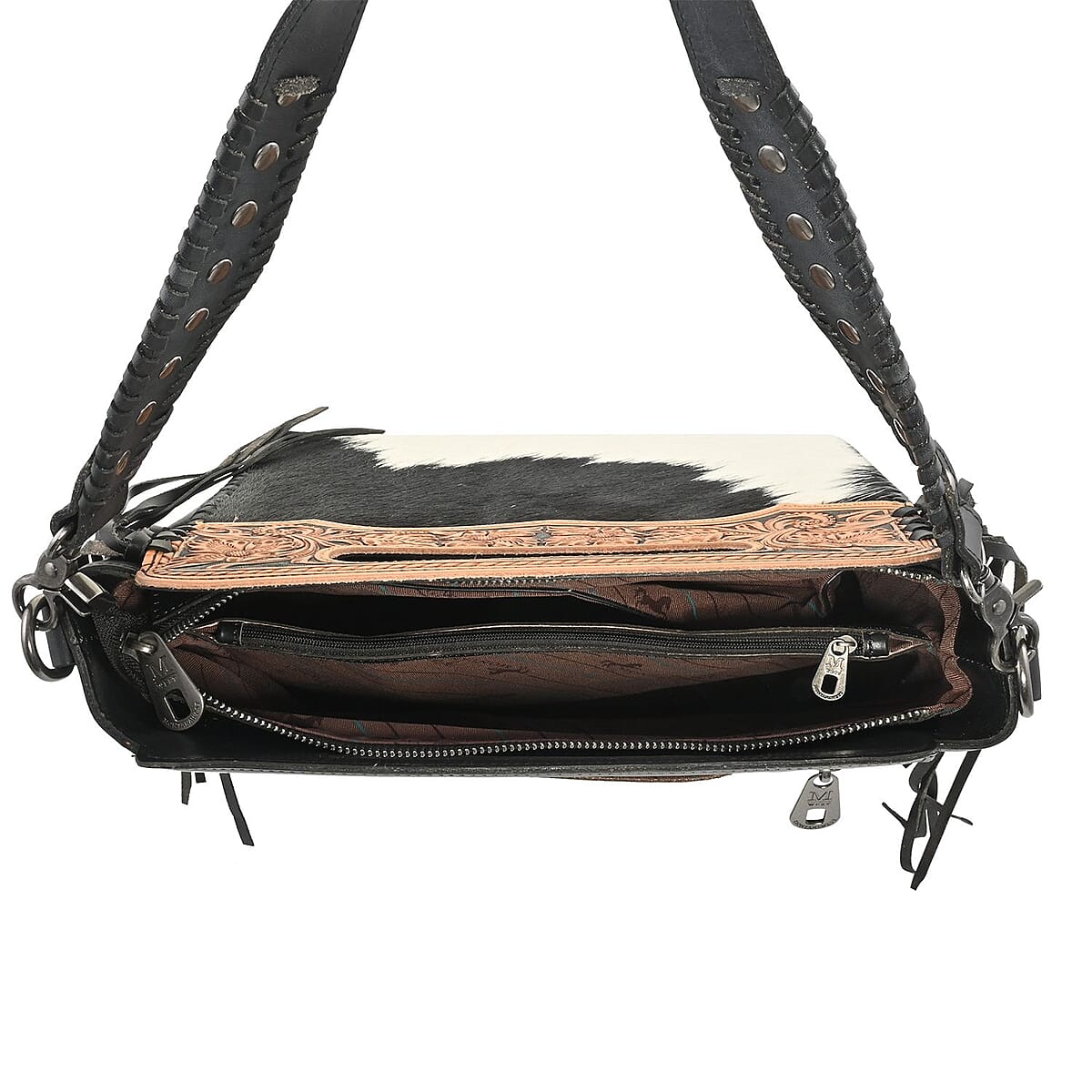 Montana West Black Genuine Leather & Hair-on Cowhide Doble Handle Shoulder Bag image number 4