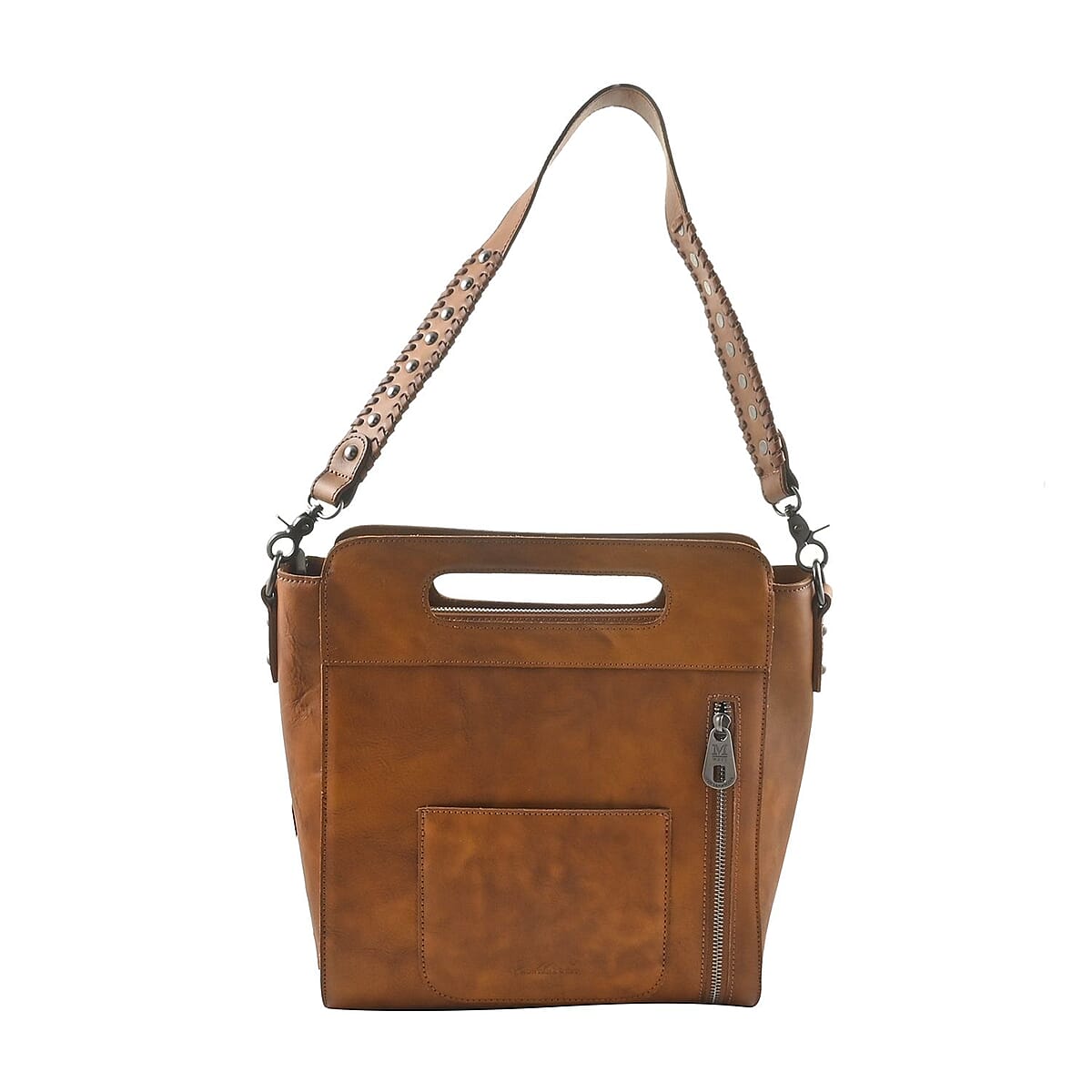Montana West Brown Genuine Leather & Hair-on Cowhide Doble Handle Shoulder Bag image number 2