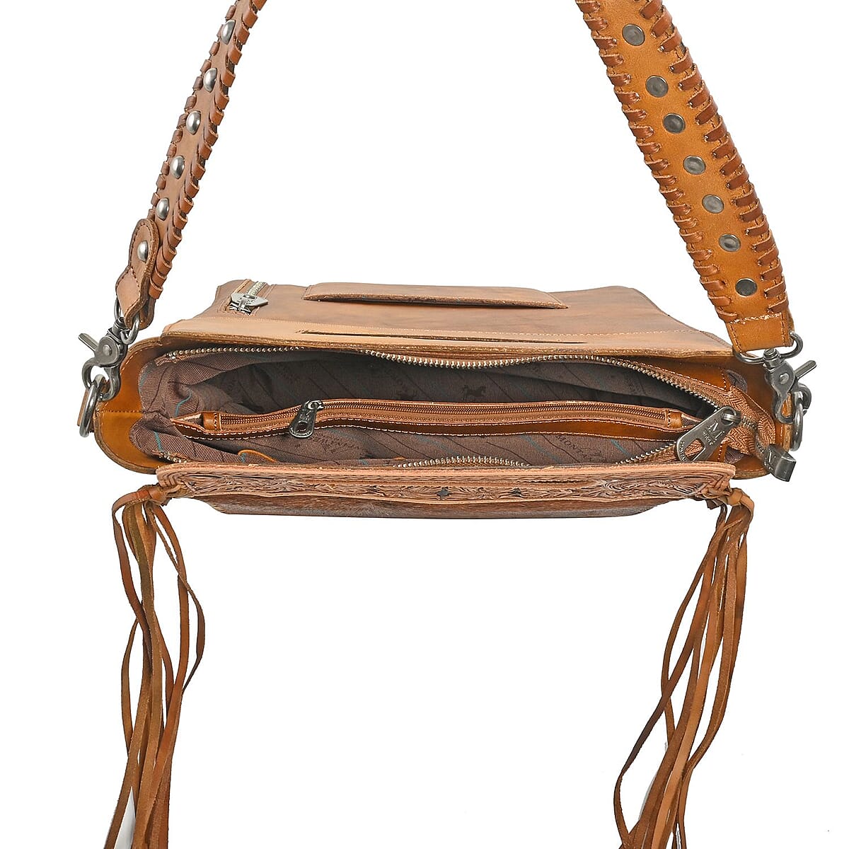 Montana West Brown Genuine Leather & Hair-on Cowhide Doble Handle Shoulder Bag image number 4