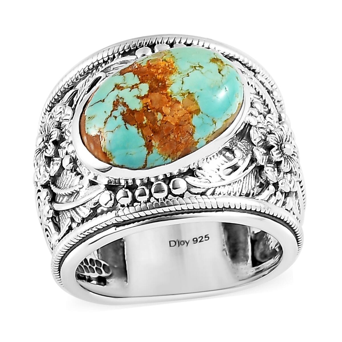 Artisan Crafted Royston Turquoise Floral Ring in Sterling Silver 5.90 ctw image number 0