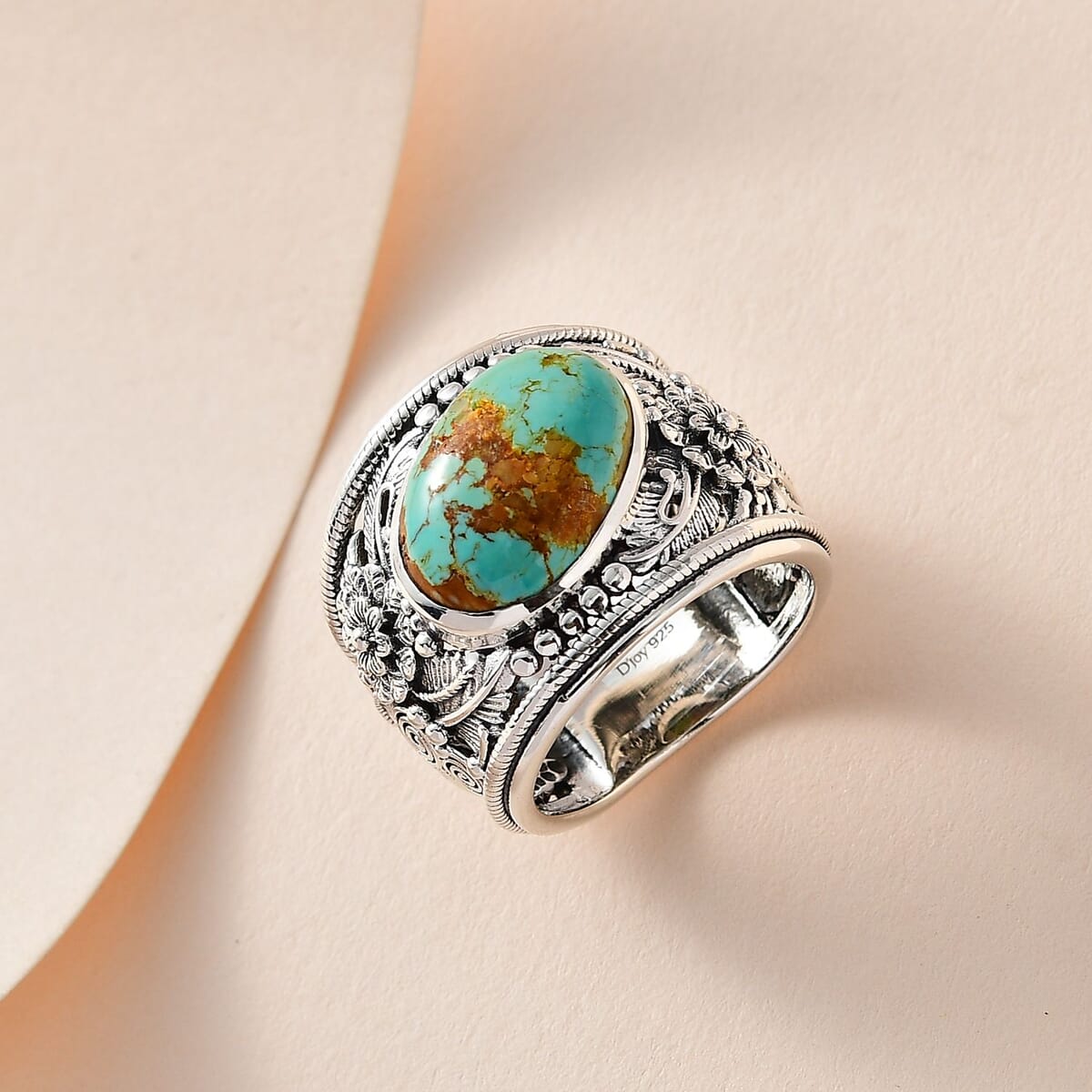Artisan Crafted Royston Turquoise Floral Ring in Sterling Silver 5.90 ctw image number 1