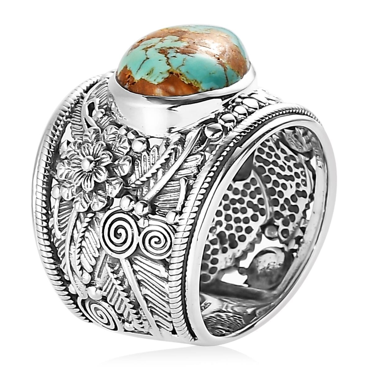 Artisan Crafted Royston Turquoise Floral Ring in Sterling Silver 5.90 ctw image number 3