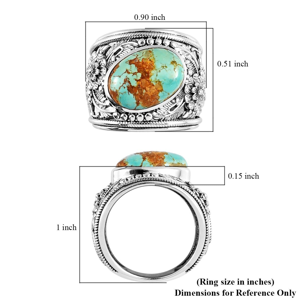 Artisan Crafted Royston Turquoise Floral Ring in Sterling Silver 5.90 ctw image number 5