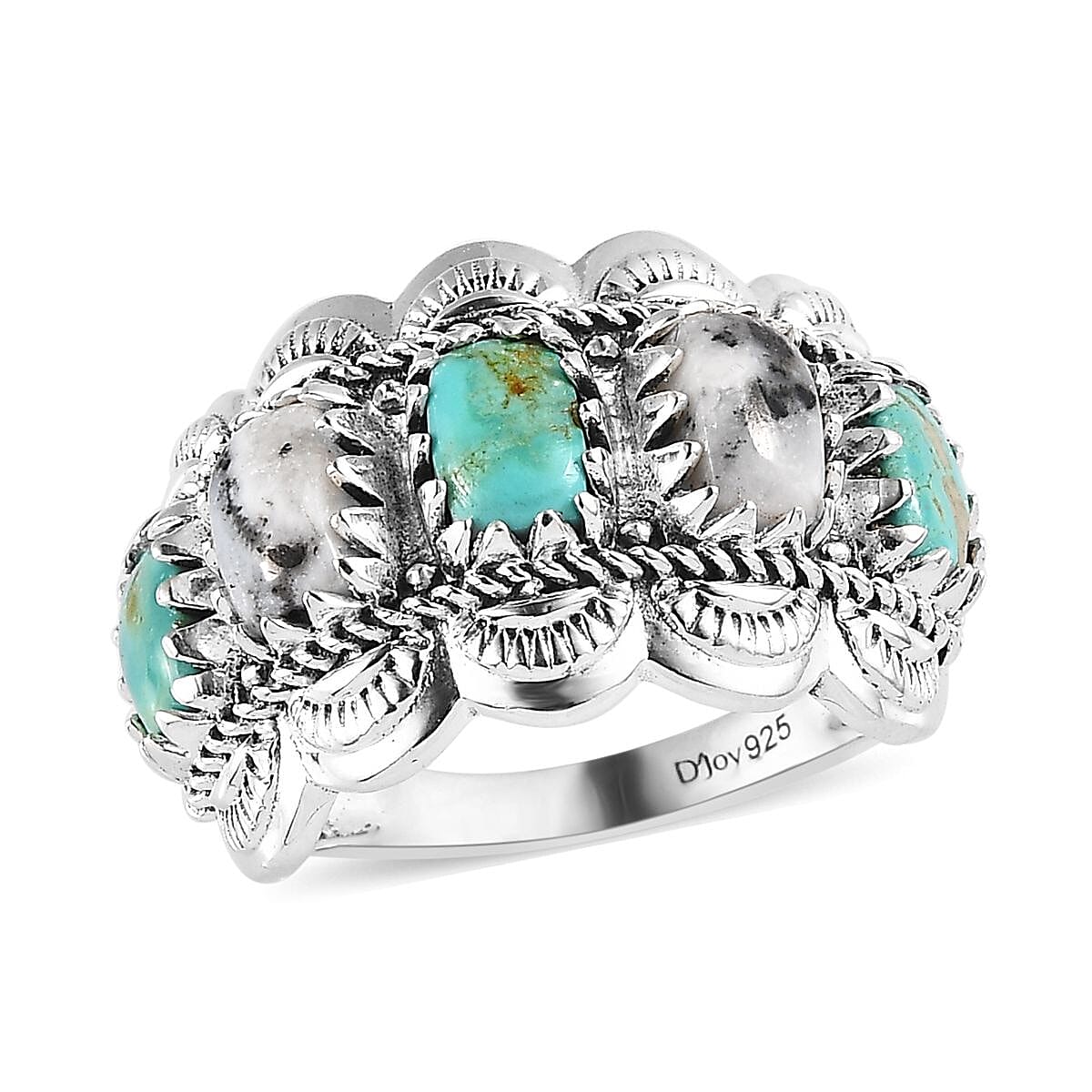 Artisan Crafted Royston Turquoise and White Buffalo 5 Stone Ring in Sterling Silver 3.00 ctw image number 0
