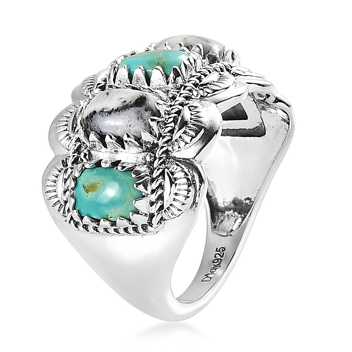 Artisan Crafted Royston Turquoise and White Buffalo 5 Stone Ring in Sterling Silver 3.00 ctw image number 3