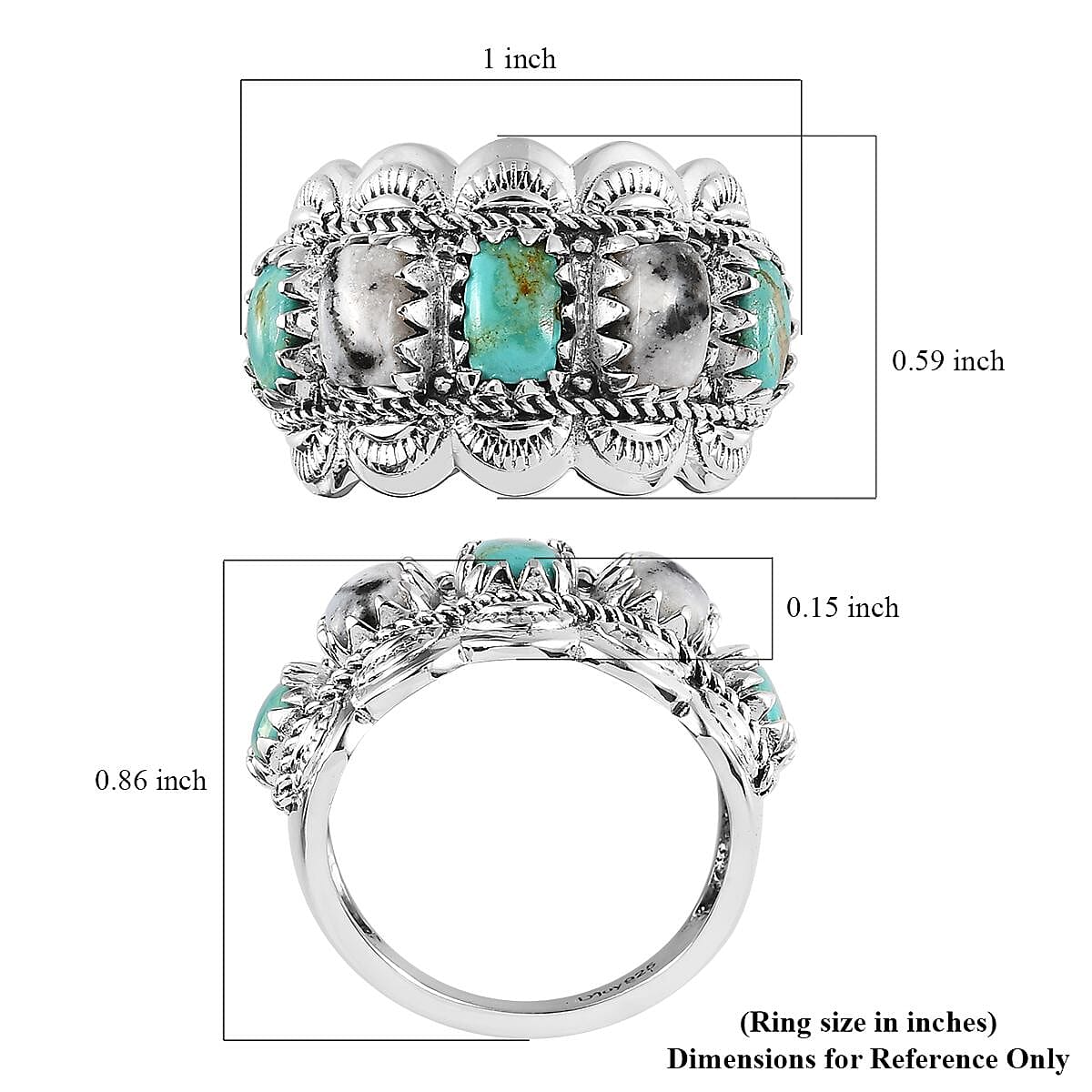 Artisan Crafted Royston Turquoise and White Buffalo 5 Stone Ring in Sterling Silver 3.00 ctw image number 5