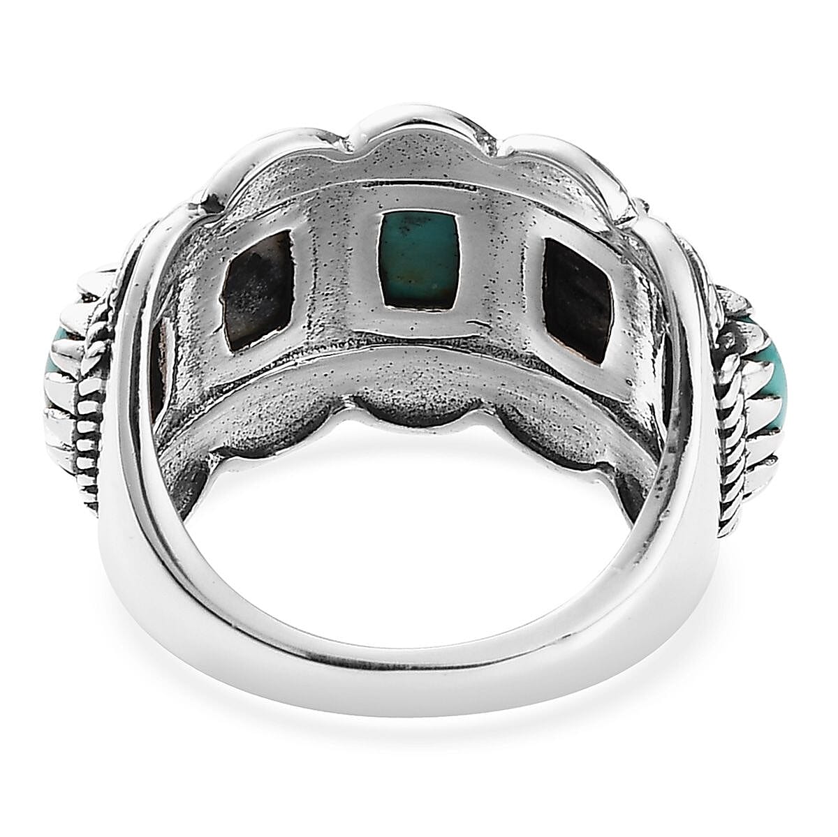 Artisan Crafted Royston Turquoise and White Buffalo 5 Stone Ring in Sterling Silver (Size 5.0) 3.00 ctw image number 4