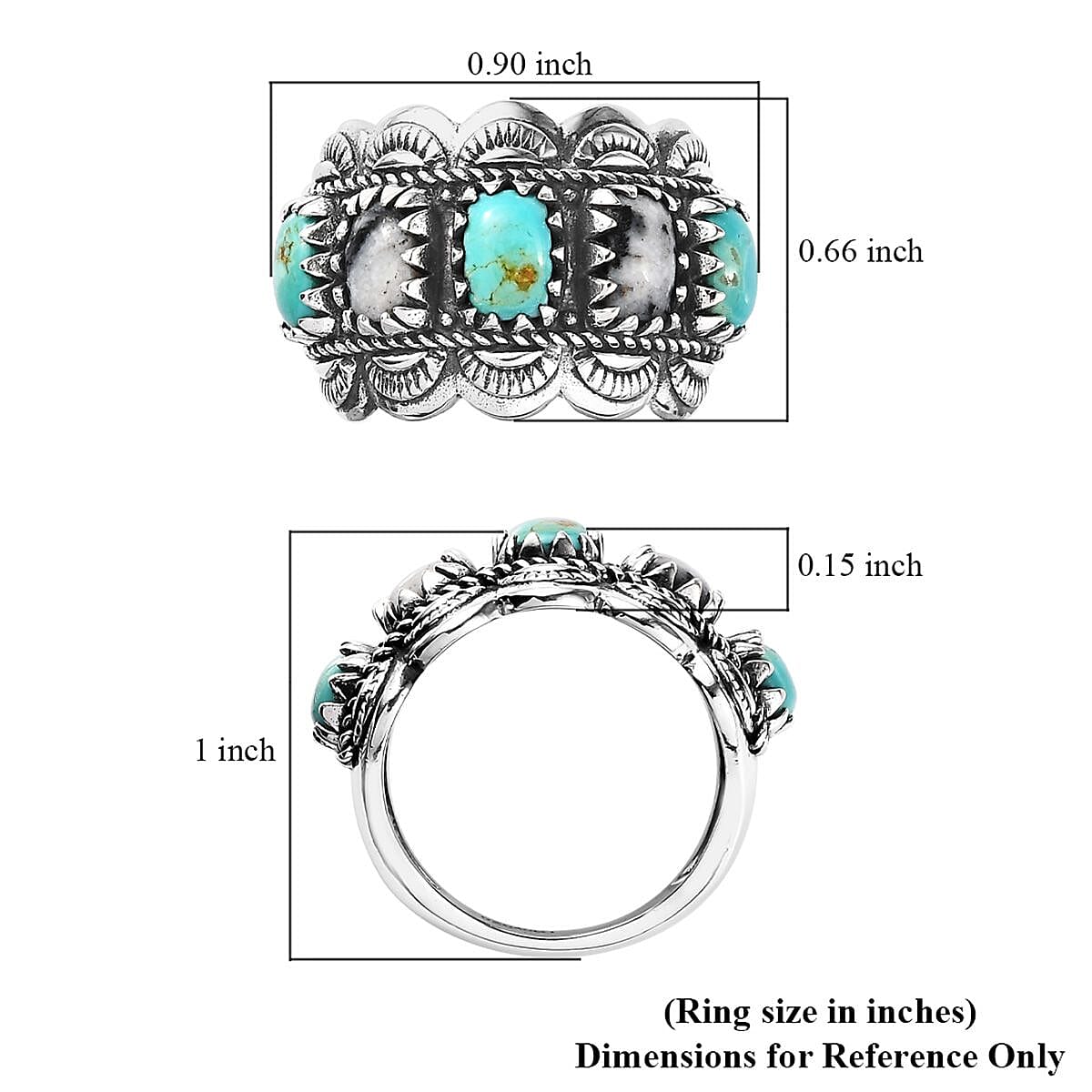 Artisan Crafted Royston Turquoise and White Buffalo 5 Stone Ring in Sterling Silver (Size 5.0) 3.00 ctw image number 5