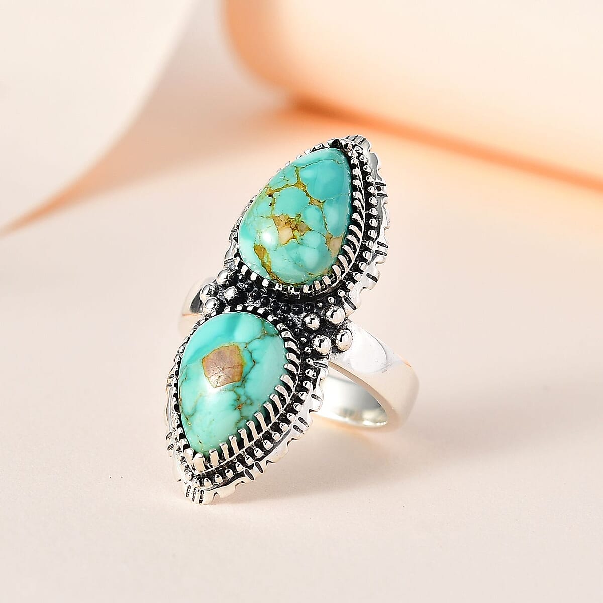 Artisan Crafted Royston Turquoise Ring in Sterling Silver (Size 8.0) 6.35 ctw image number 1