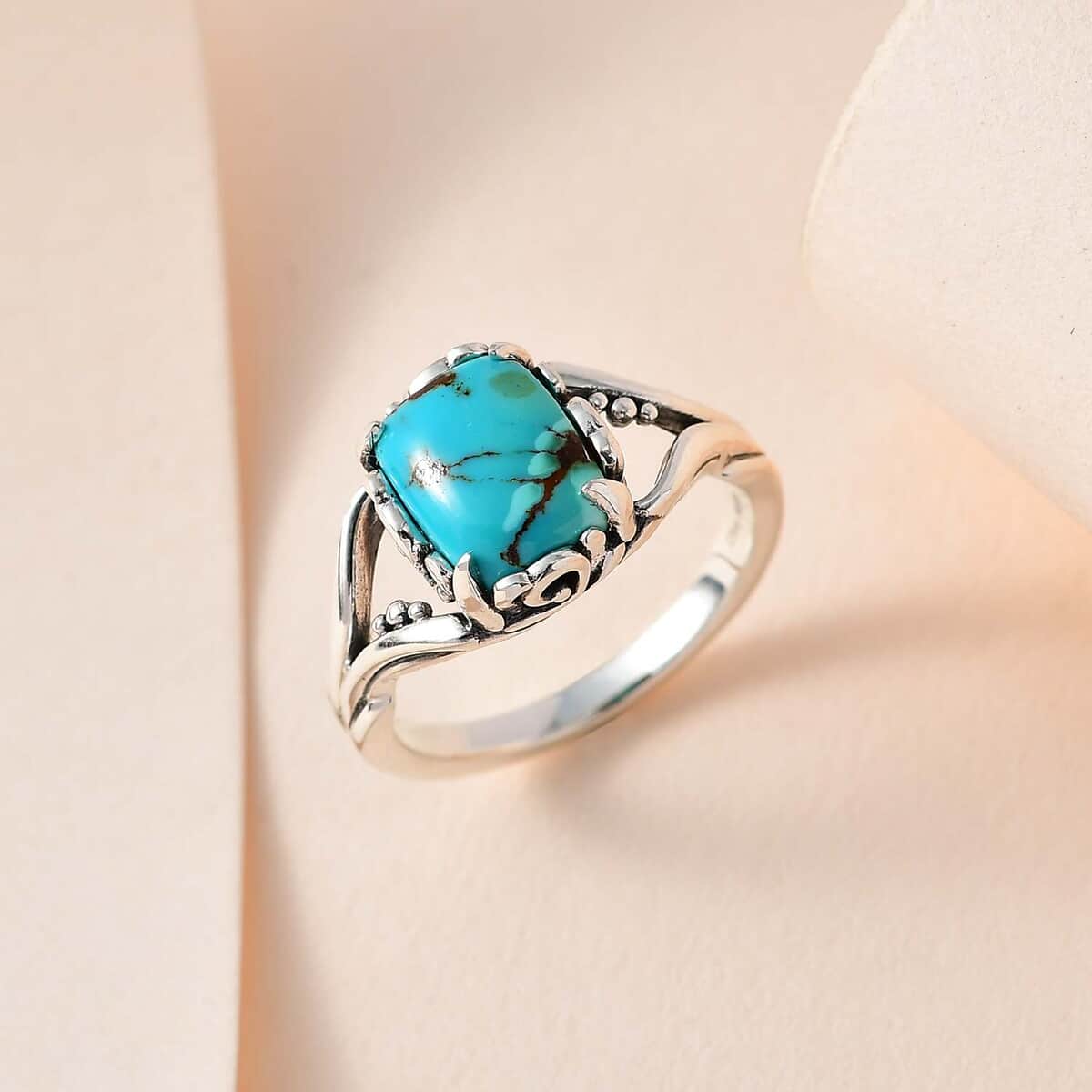 Artisan Crafted Royston Turquoise Split Shank Ring in Sterling Silver 2.30 ctw image number 1