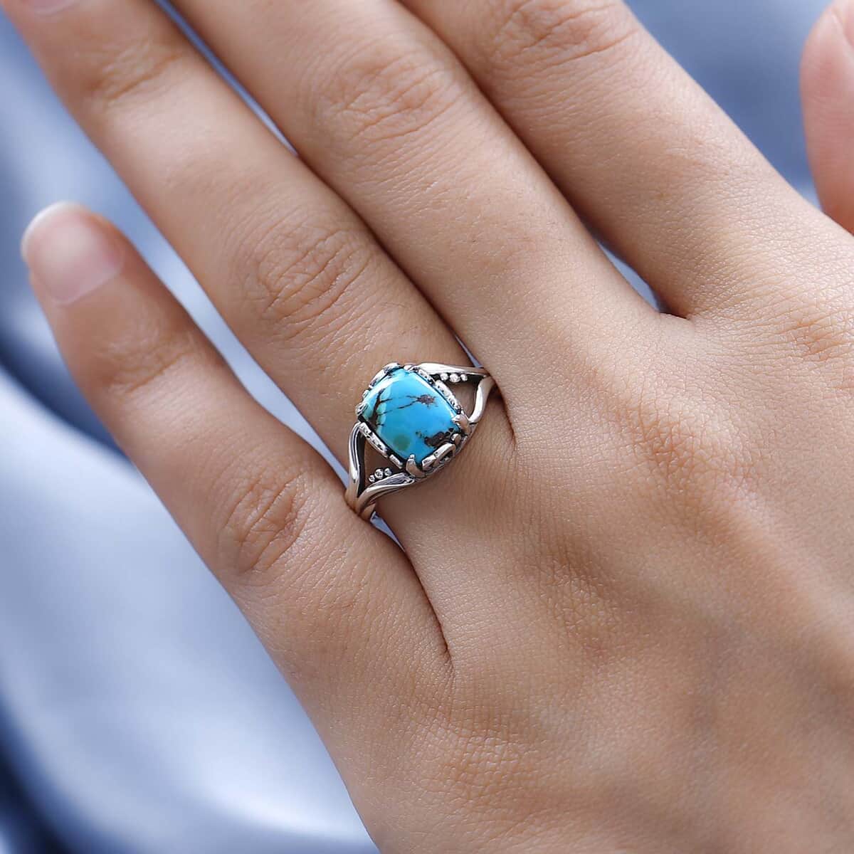 Artisan Crafted Royston Turquoise Split Shank Ring in Sterling Silver 2.30 ctw image number 2