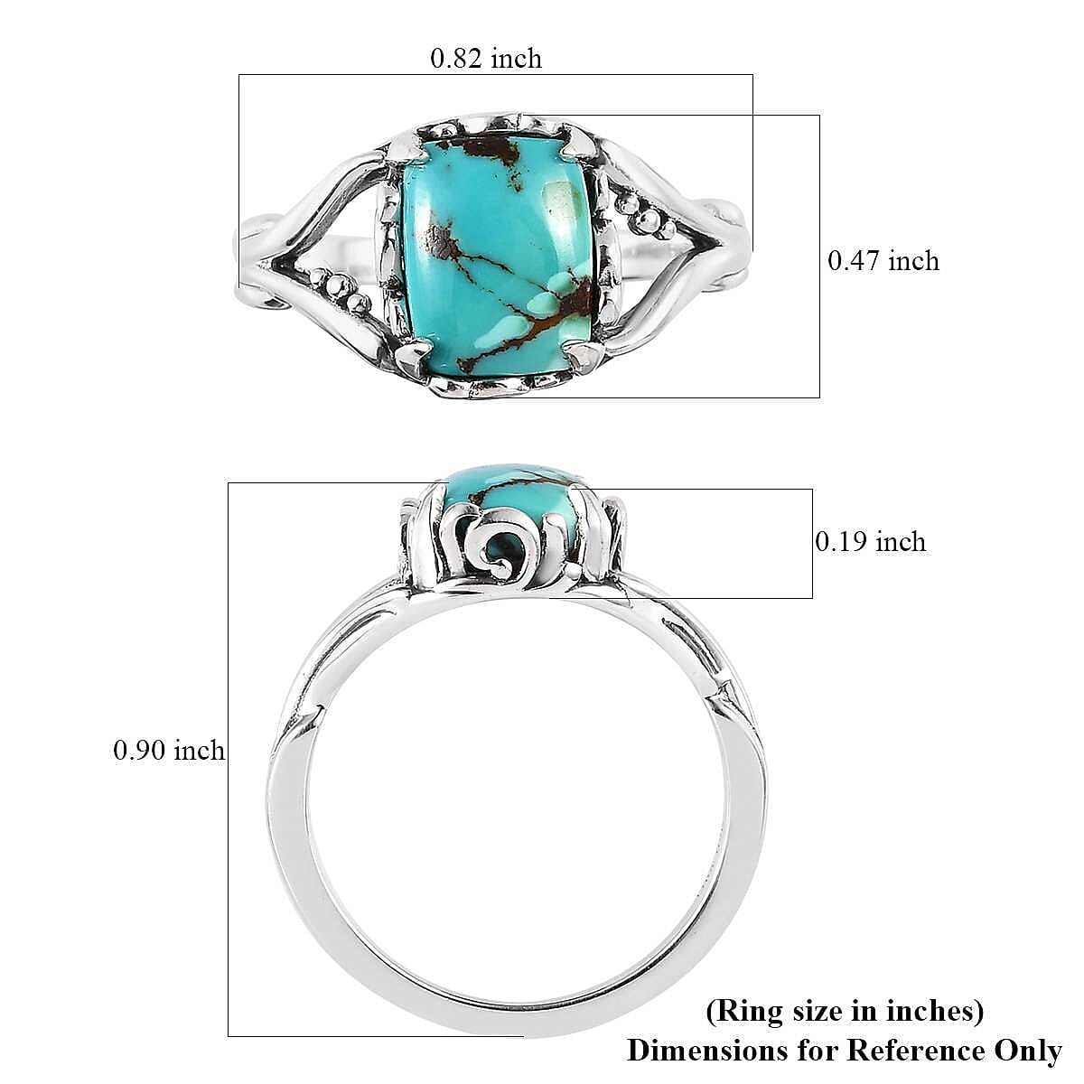 Artisan Crafted Royston Turquoise Split Shank Ring in Sterling Silver (Size 10.0) 2.30 ctw