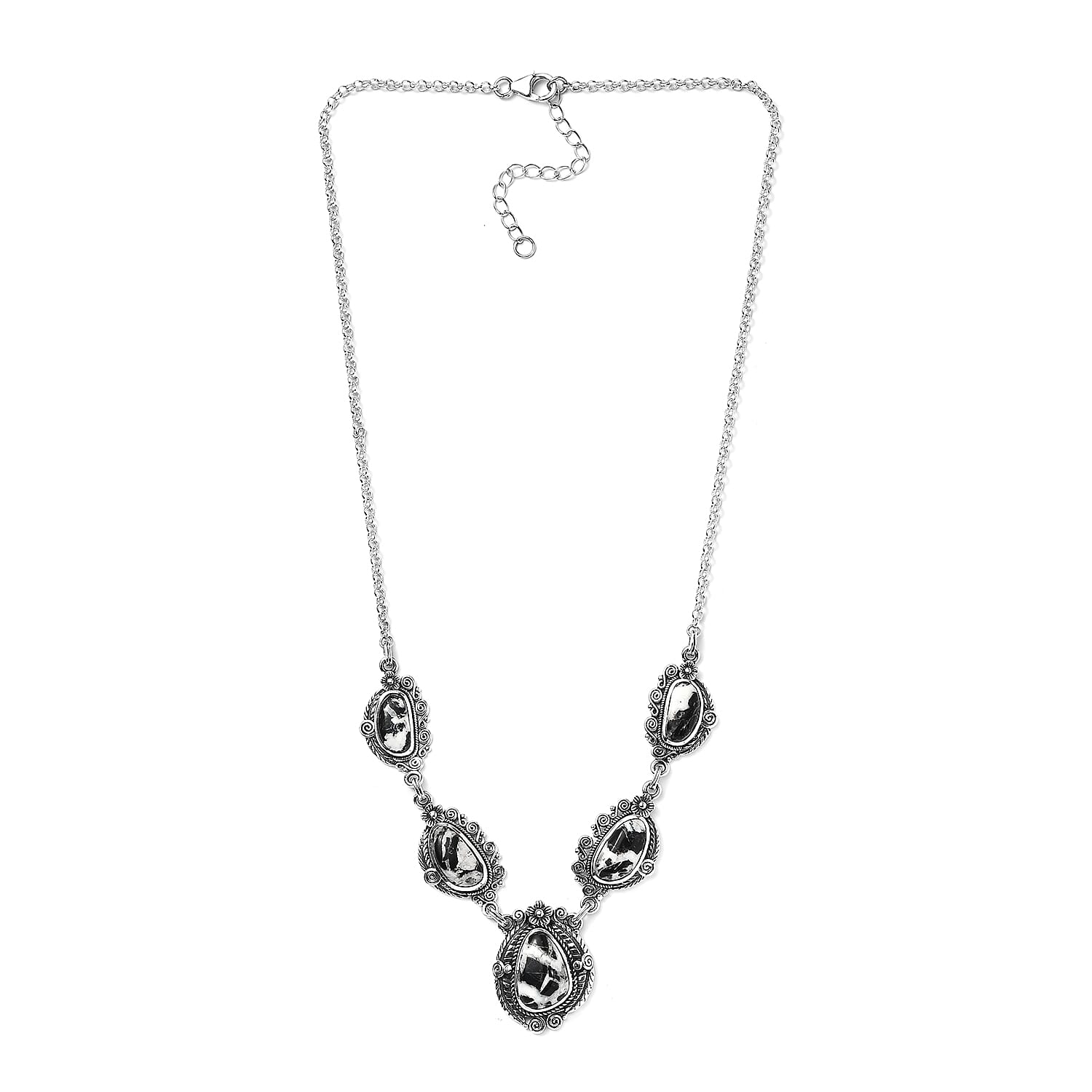 Artisan Crafted White Buffalo Necklace 18-20 Inches in Sterling Silver 20.15 ctw