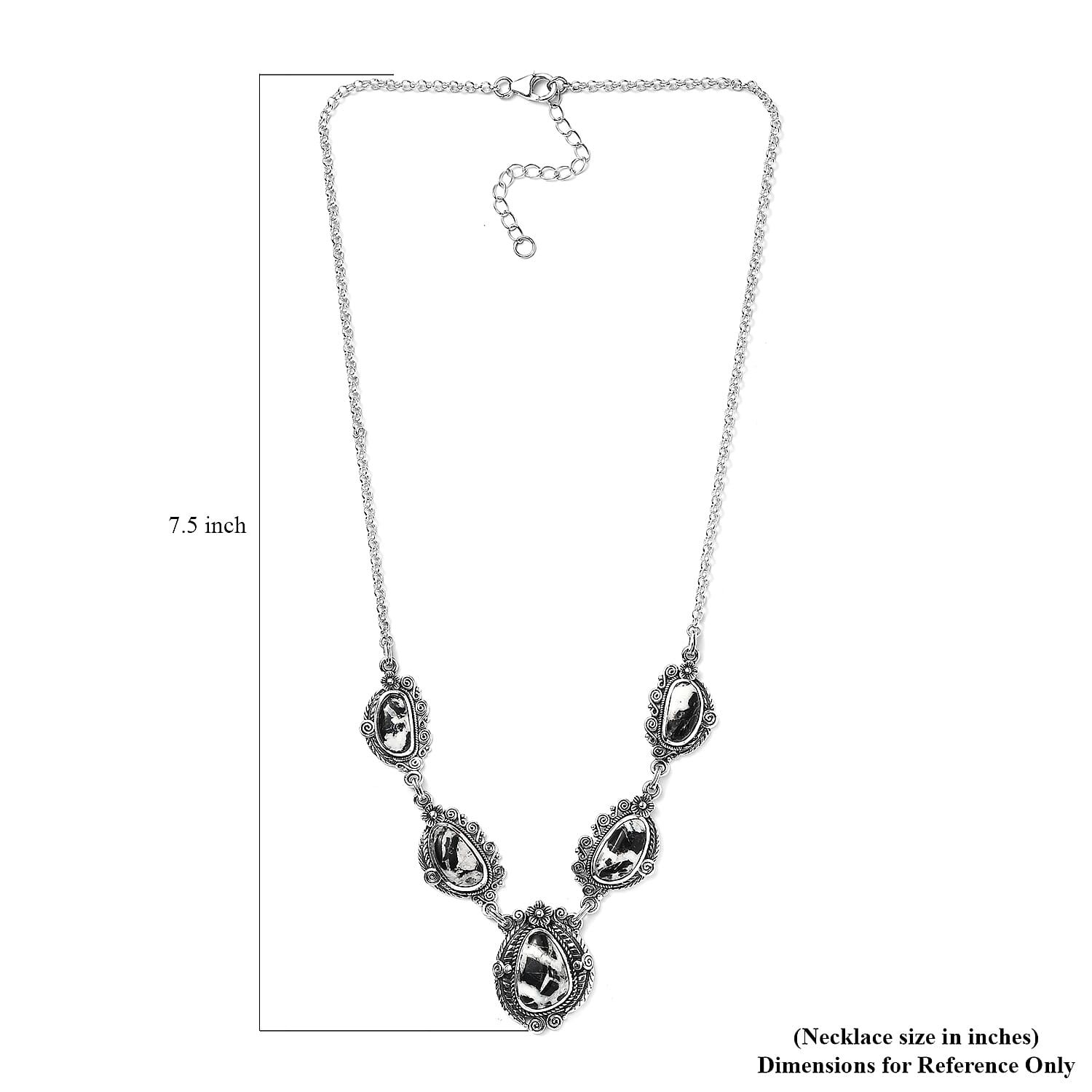 Artisan Crafted White Buffalo Necklace 18-20 Inches in Sterling Silver 20.15 ctw