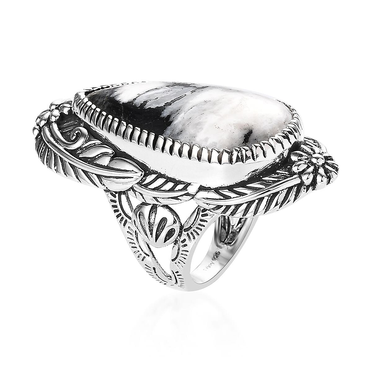 One Time Only Artisan Crafted White Buffalo Solitaire Ring in Sterling Silver (Size 10.0) 23.25 ctw image number 3
