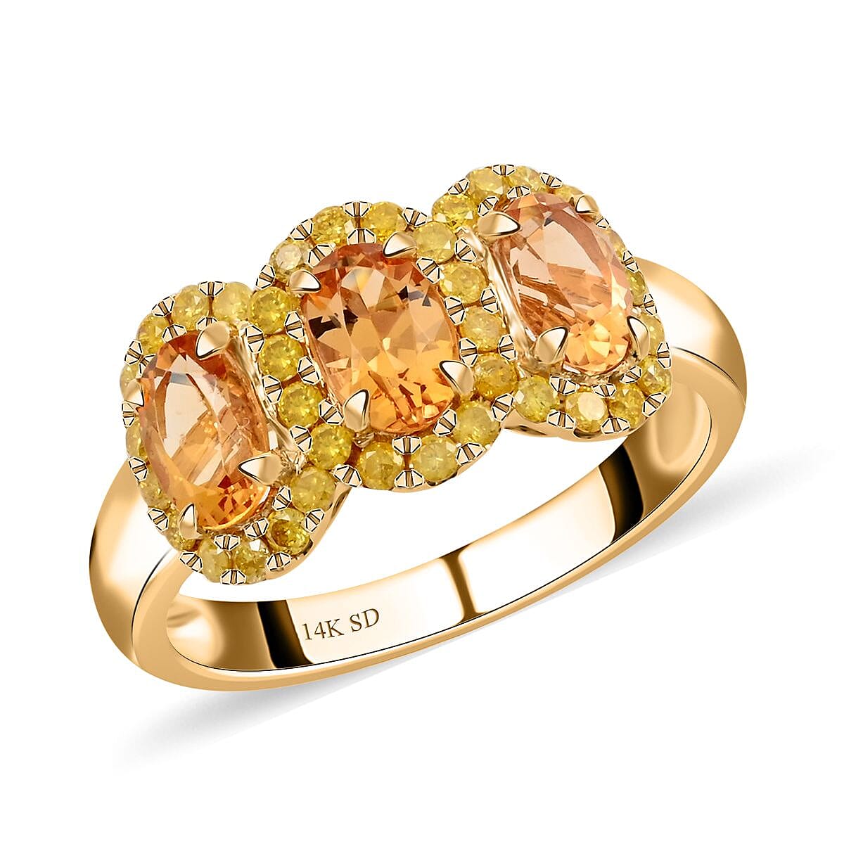 Modani 14K Yellow Gold Imperial Topaz and I2-I3 Natural Yellow Diamond Triple Halo Ring 2.10 ctw (Del. in 10-12 Days) image number 0