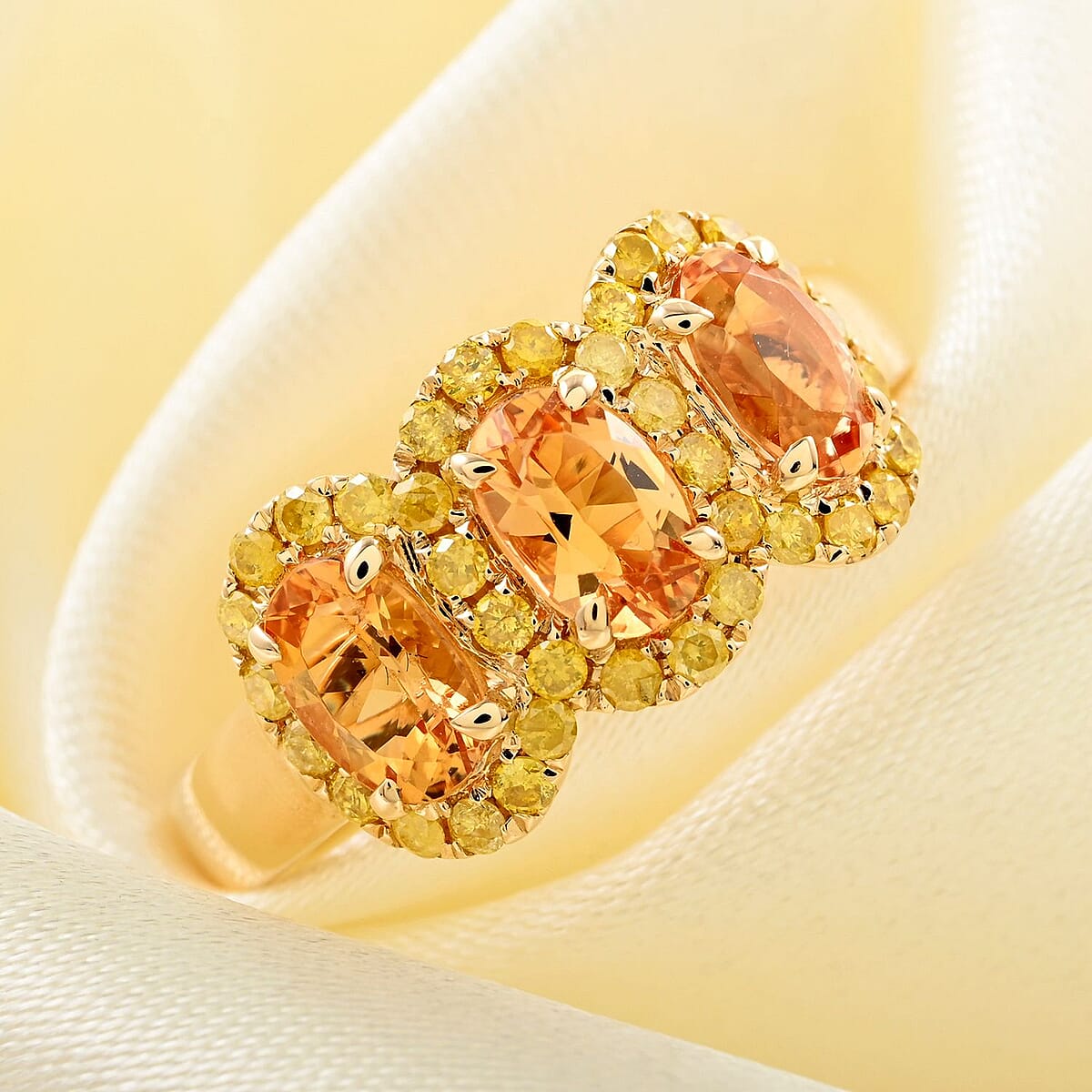 Modani 14K Yellow Gold Imperial Topaz and I2-I3 Natural Yellow Diamond Triple Halo Ring 2.10 ctw (Del. in 10-12 Days) image number 1