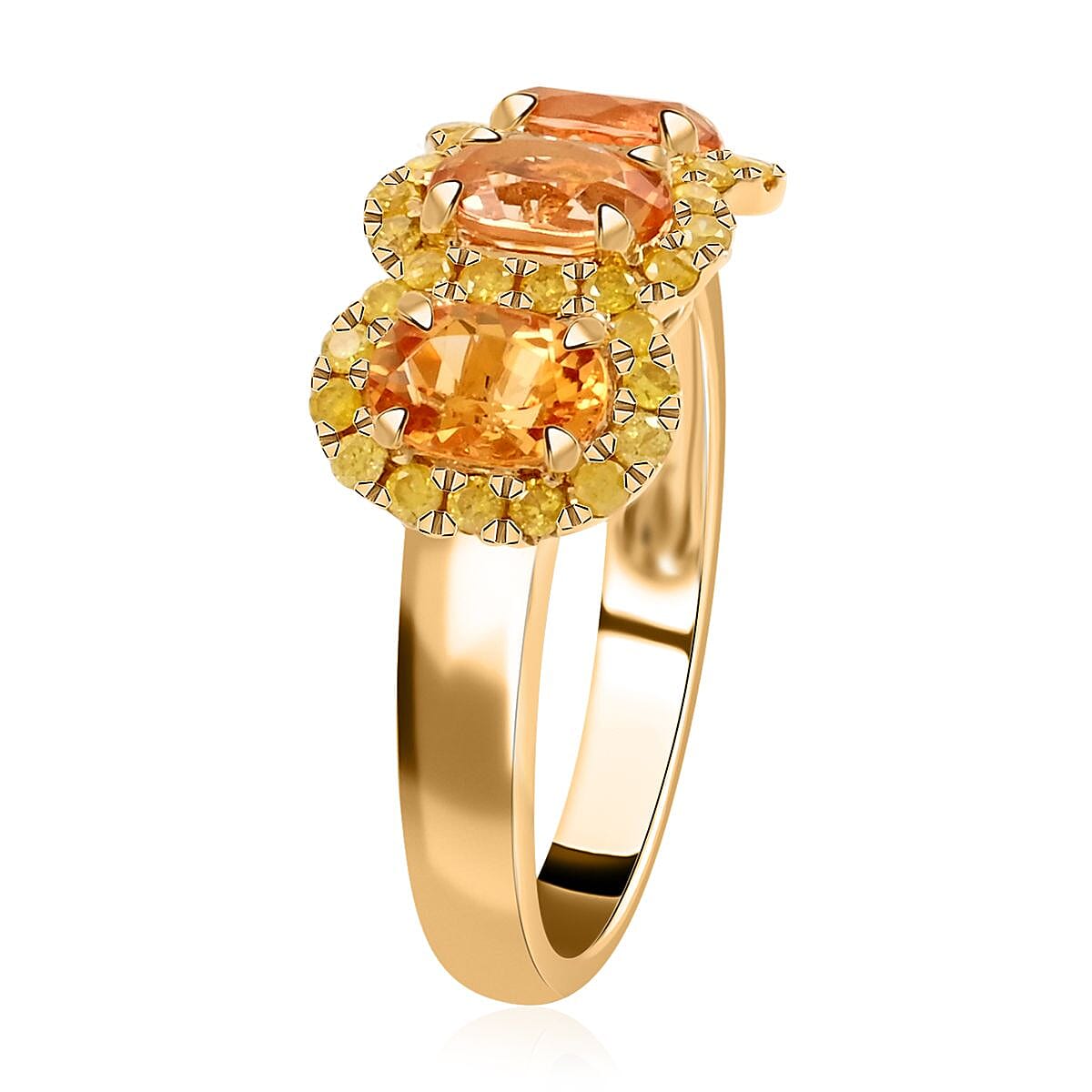 Modani 14K Yellow Gold Imperial Topaz and I2-I3 Natural Yellow Diamond Triple Halo Ring 2.10 ctw (Del. in 10-12 Days) image number 3