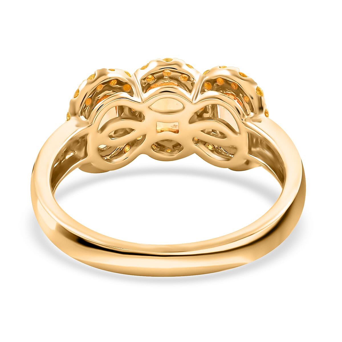 Modani 14K Yellow Gold Imperial Topaz and I2-I3 Natural Yellow Diamond Triple Halo Ring 2.10 ctw (Del. in 10-12 Days) image number 4