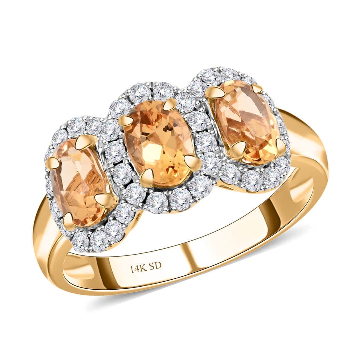 Modani 14K Yellow Gold Imperial Topaz and I2-I3 Diamond Triple Halo Ring (Size 10.0) 2.10 ctw image number 0