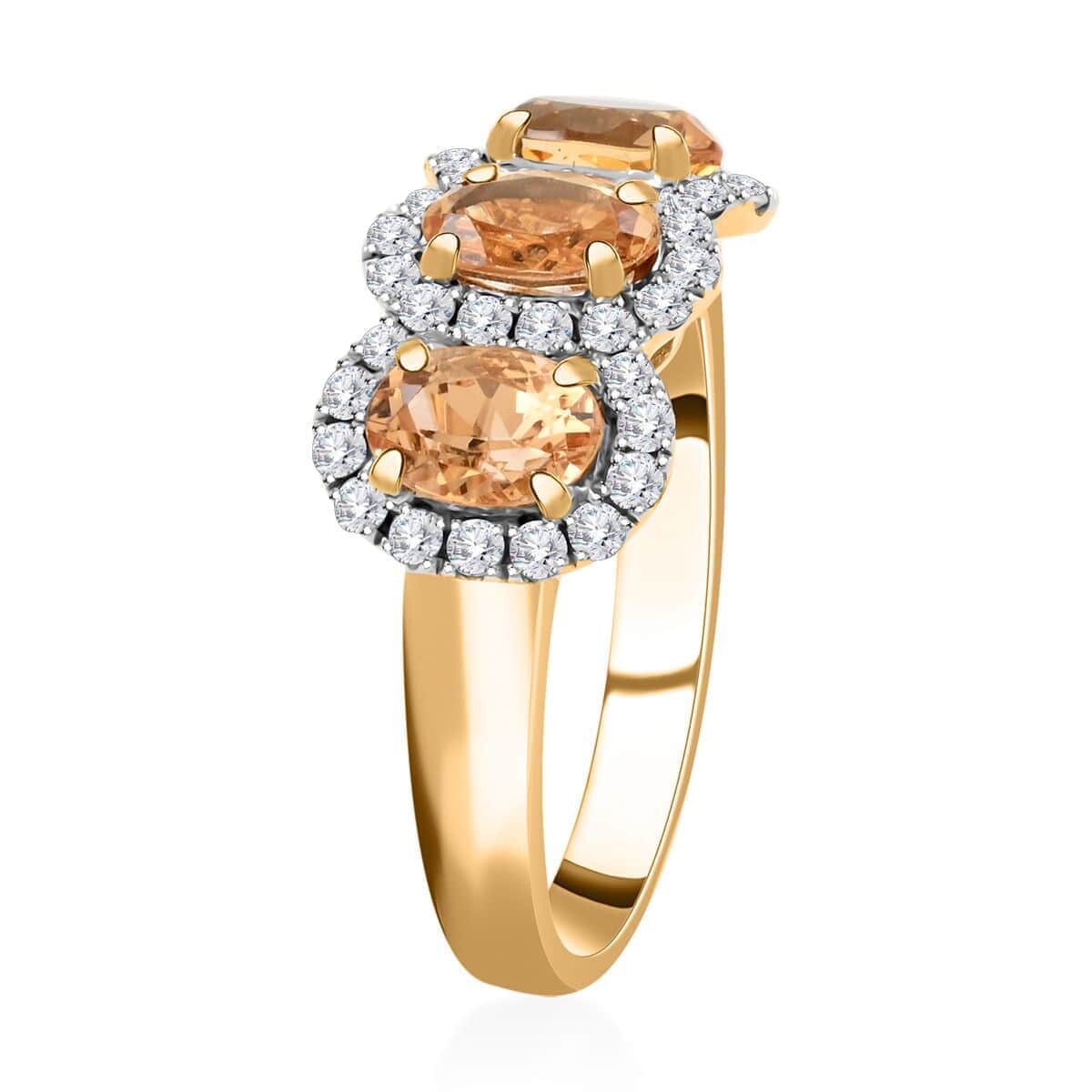 Modani 14K Yellow Gold Imperial Topaz and I2-I3 Diamond Triple Halo Ring (Size 10.0) 2.10 ctw image number 3