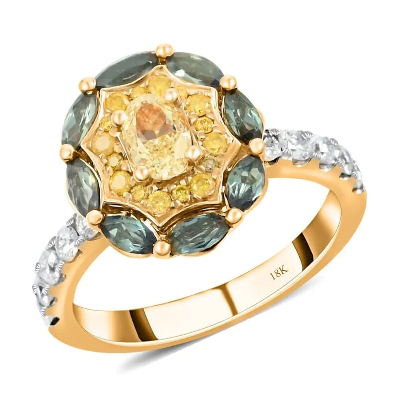 Ankur Treasure Chest Modani 18K Yellow Gold Natural Yellow and White Diamond, Narsipatnam Alexandrite Ring (Size 10.0) 5.15 Grams 1.40 ctw