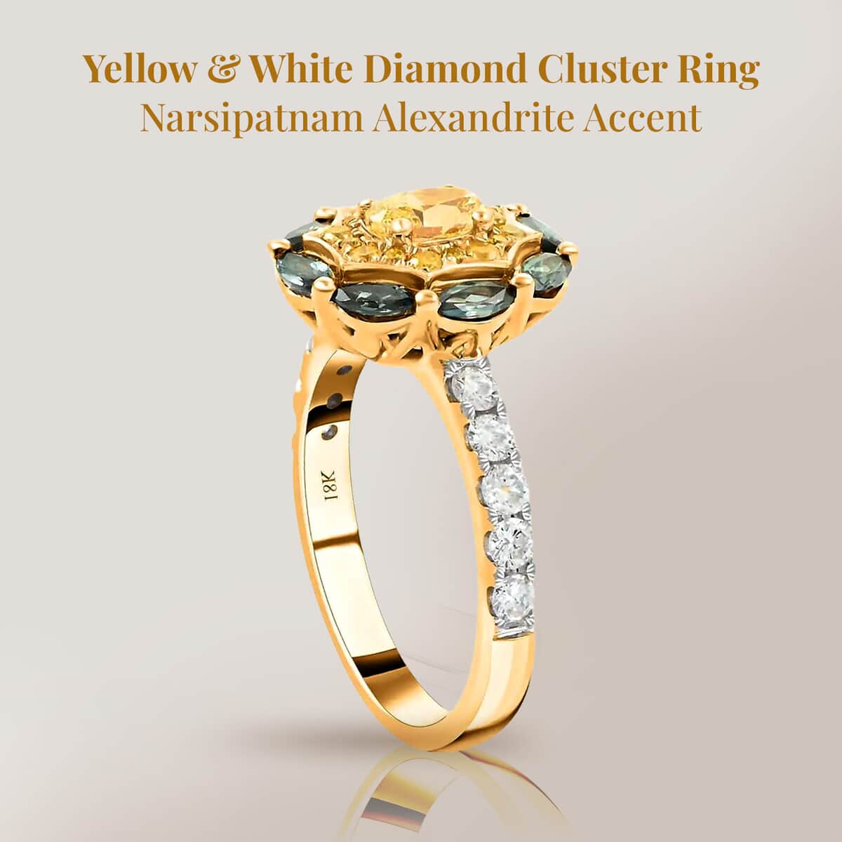 Ankur Treasure Chest Modani 18K Yellow Gold Natural Yellow and White Diamond, Narsipatnam Alexandrite Ring (Size 6.0) 5.15 Grams 1.40 ctw image number 2