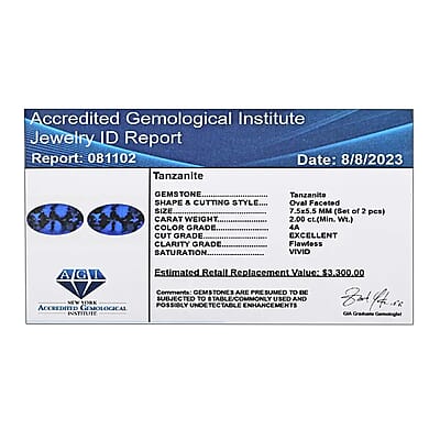 Certified and Appraised AAAA Tanzanite Set of 2 (Ovl 7.5x5.5 mm) 2.00 ctw