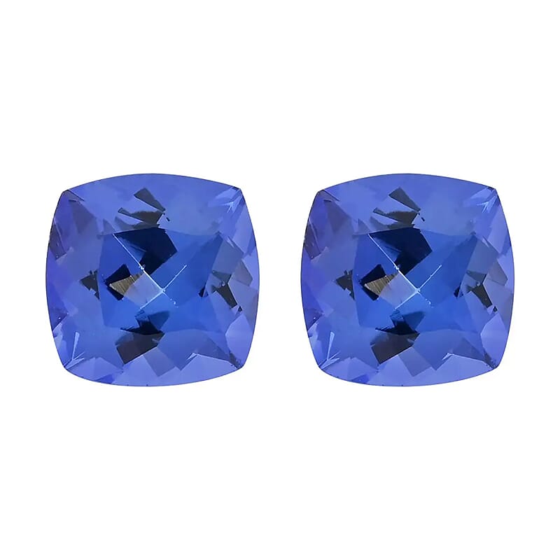 Certified and Appraised AAAA Tanzanite Set of 2 (Cush 6 mm) 2.00 ctw