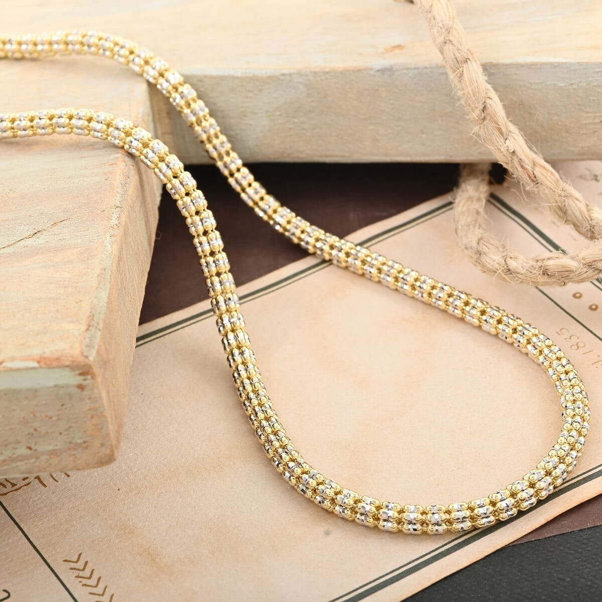 10K Yellow and White Gold 3.5mm Ice Chain Necklace 18 Inches 16.25 Grams image number 1