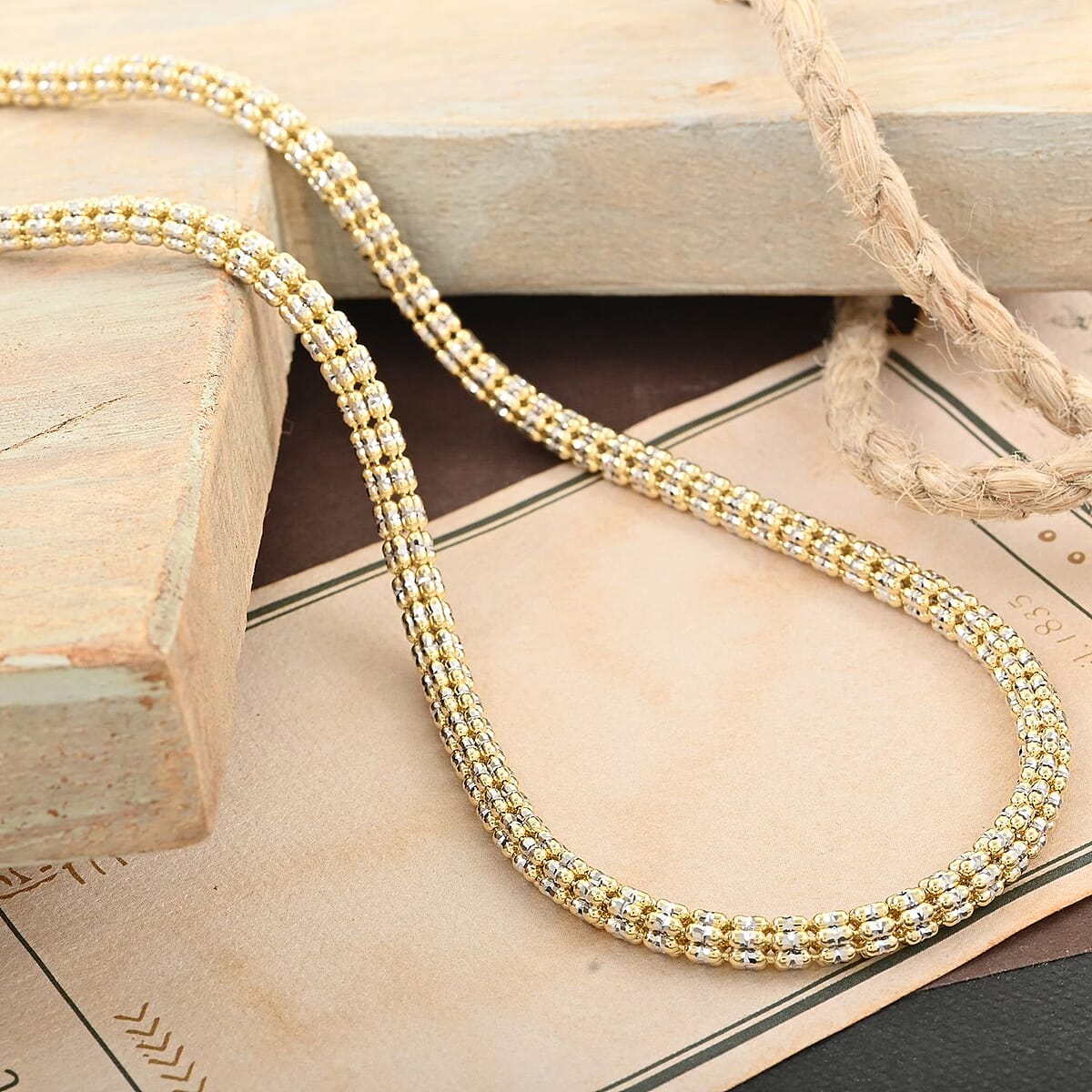 10K Yellow and White Gold 3.5mm Ice Chain Necklace (22 Inches) 19.75 Grams image number 1