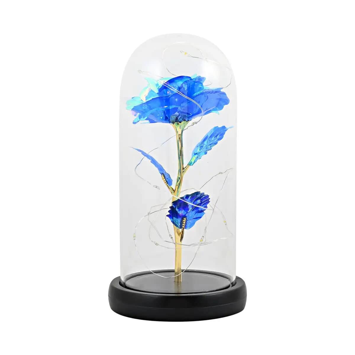 Blue Rose in Glass Dome with LED Lights (4"x8") image number 0