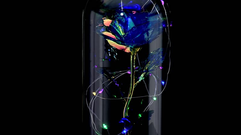 Blue Rose in Glass Dome with LED Lights (4"x8")