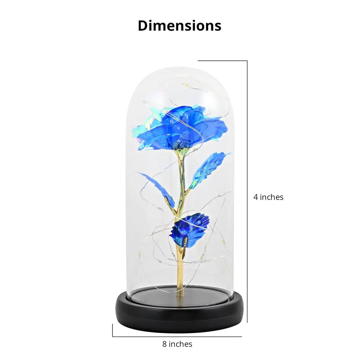 Blue Rose in Glass Dome with LED Lights (4"x8") image number 4