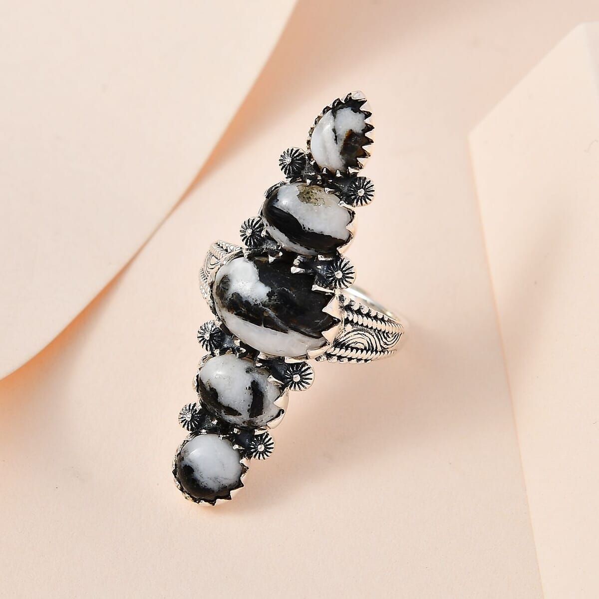 Artisan Crafted White Buffalo Elongated Ring in Sterling Silver 7.85 ctw image number 1