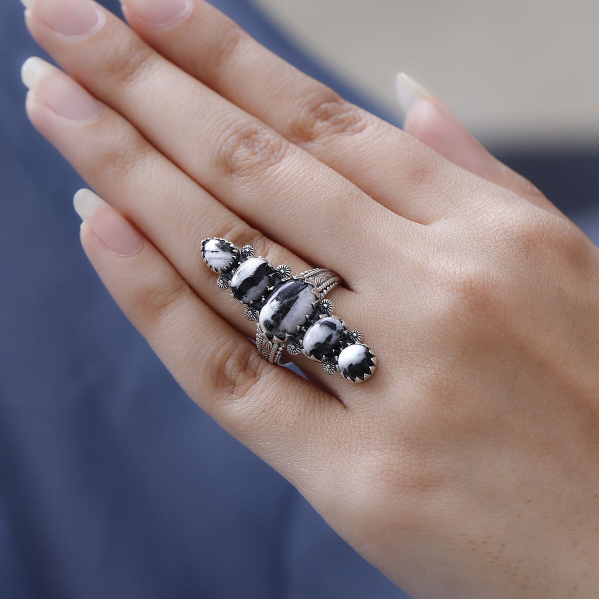 Artisan Crafted White Buffalo Elongated Ring in Sterling Silver 7.85 ctw image number 2