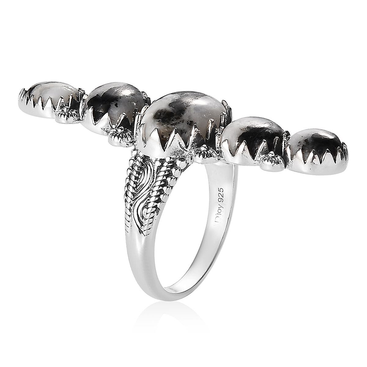 Artisan Crafted White Buffalo Elongated Ring in Sterling Silver (Size 6.0) 7.85 ctw