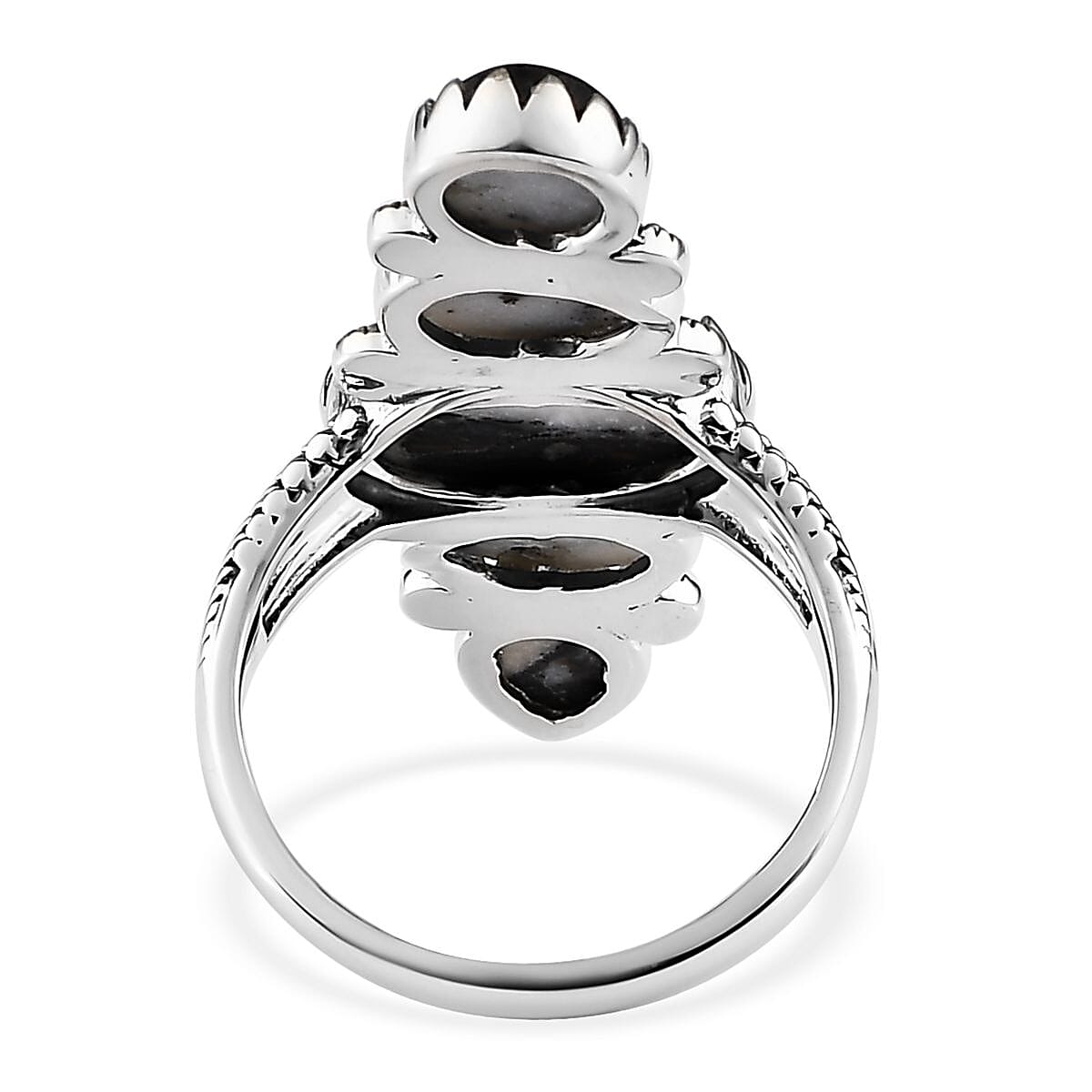 Artisan Crafted White Buffalo Elongated Ring in Sterling Silver (Size 6.0) 7.85 ctw