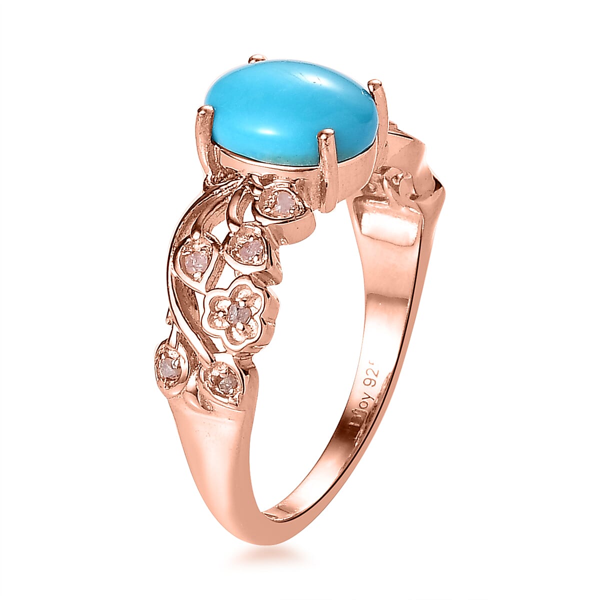 Premium Sleeping Beauty Turquoise and Uncut Natural Pink Diamond Ring in Vermeil Rose Gold Over Sterling Silver (Size 10.0) 1.60 ctw