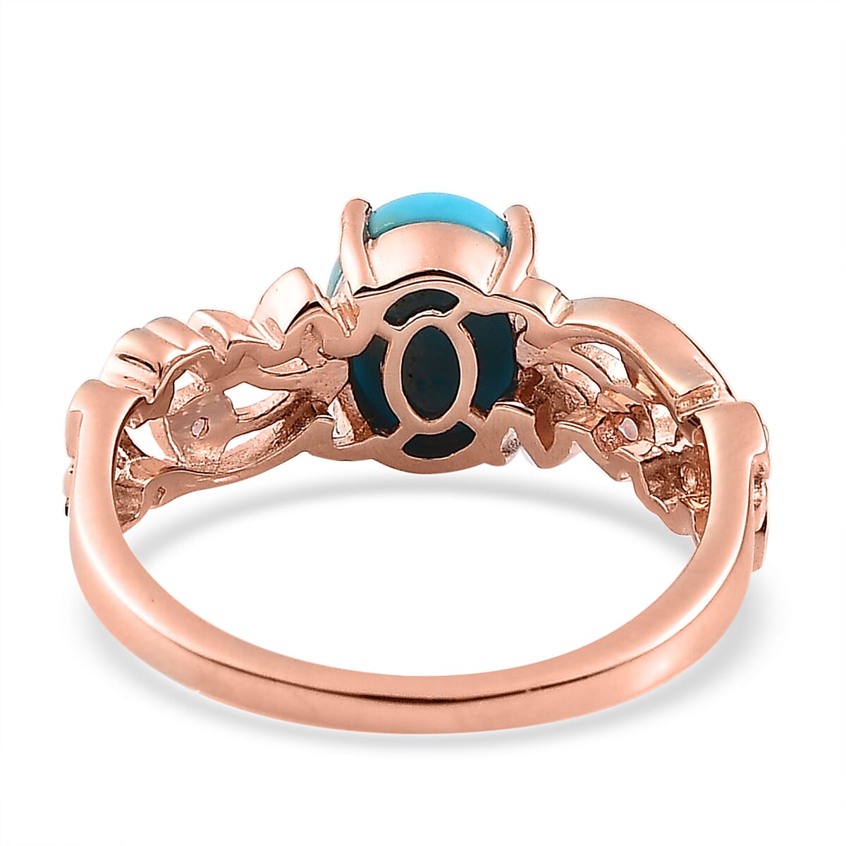 Premium Sleeping Beauty Turquoise and Uncut Natural Pink Diamond Ring in Vermeil Rose Gold Over Sterling Silver (Size 10.0) 1.60 ctw
