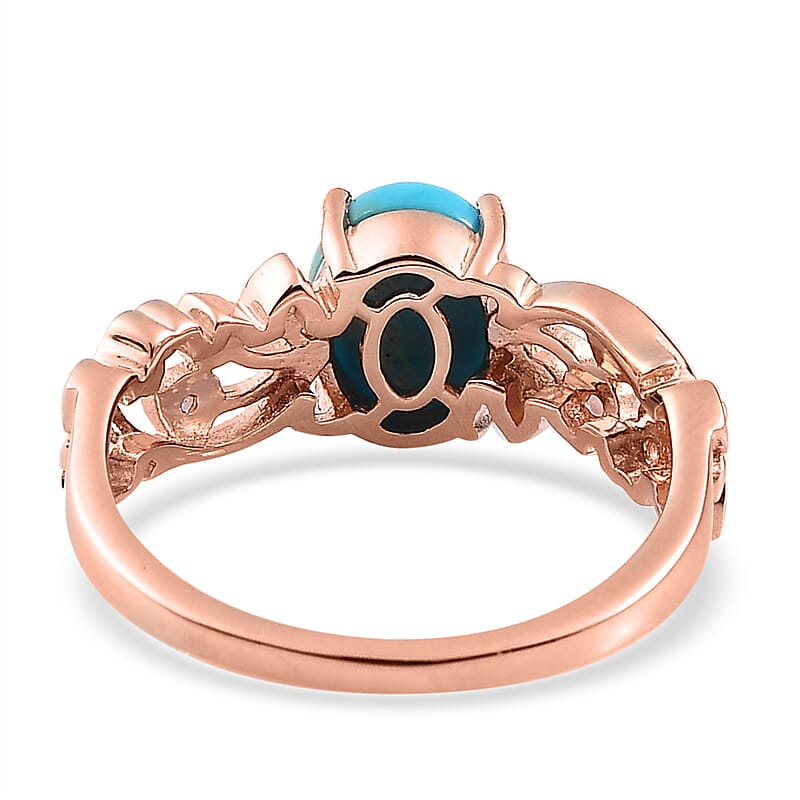 Premium Sleeping Beauty Turquoise and Uncut Natural Pink Diamond Ring in Vermeil Rose Gold Over Sterling Silver (Size 10.0) 1.60 ctw