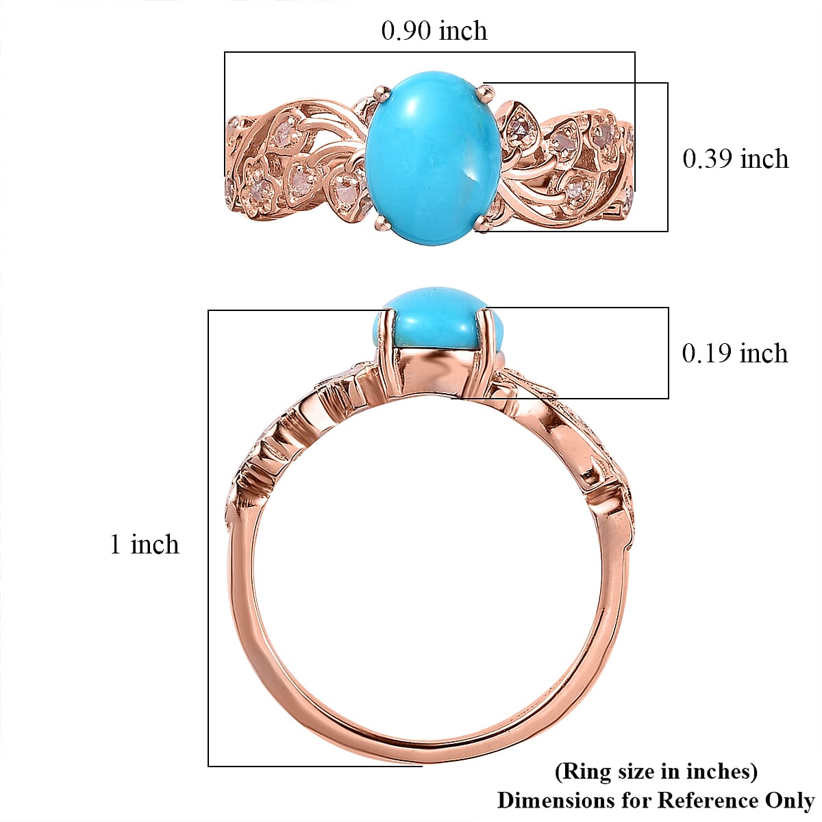 Premium Sleeping Beauty Turquoise and Uncut Natural Pink Diamond Ring in Vermeil Rose Gold Over Sterling Silver (Size 10.0) 1.60 ctw