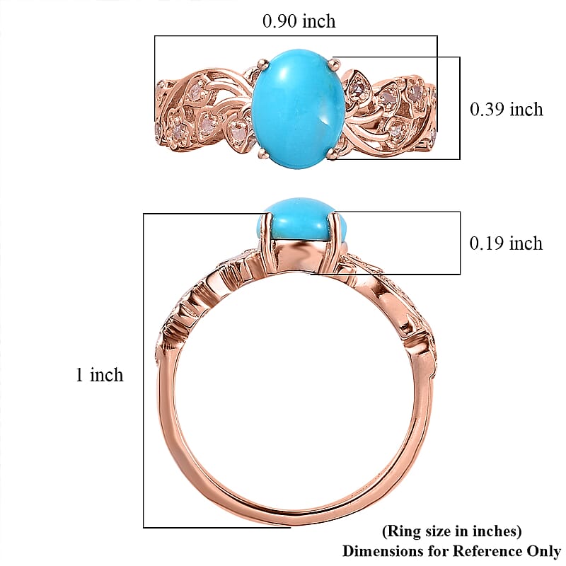 Premium Sleeping Beauty Turquoise and Uncut Natural Pink Diamond Ring in Vermeil Rose Gold Over Sterling Silver (Size 10.0) 1.60 ctw