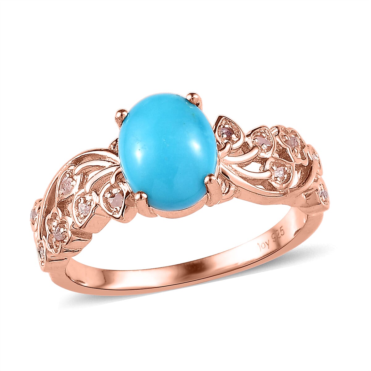 Premium Sleeping Beauty Turquoise and Uncut Natural Pink Diamond Ring in Vermeil Rose Gold Over Sterling Silver 1.60 ctw