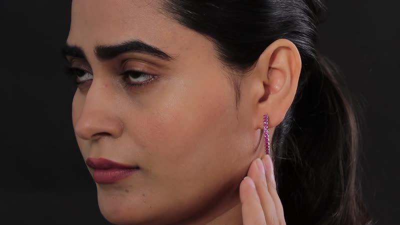 Doorbuster Karis Ruby Inside Out Hoop Earrings in Platinum Bond 3.90 ctw